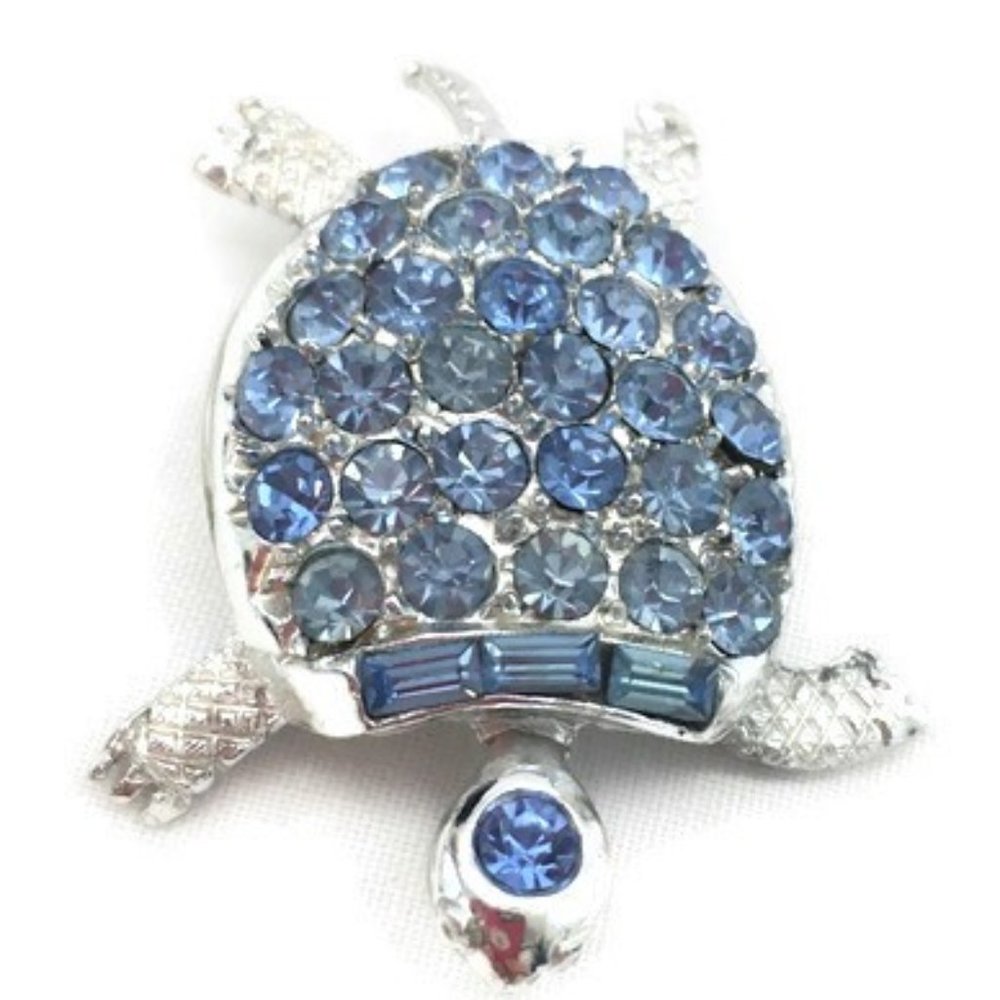 Vintage PELL Turtle Brooch Pin Rhinestone